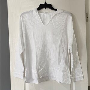 J Jill White‎ Cotton Guaze V-Neck Hoodie Size XL